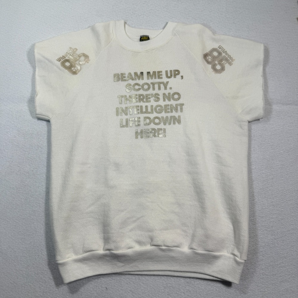 Jerzees Sweatshirt Mens L White Graphic Crewneck Beam Me Up Scotty Wildwood VTG‎